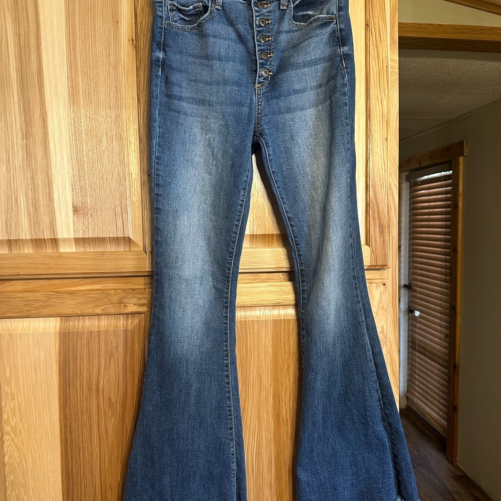 Sneak Peek Blue Flare Wide Leg Jeans